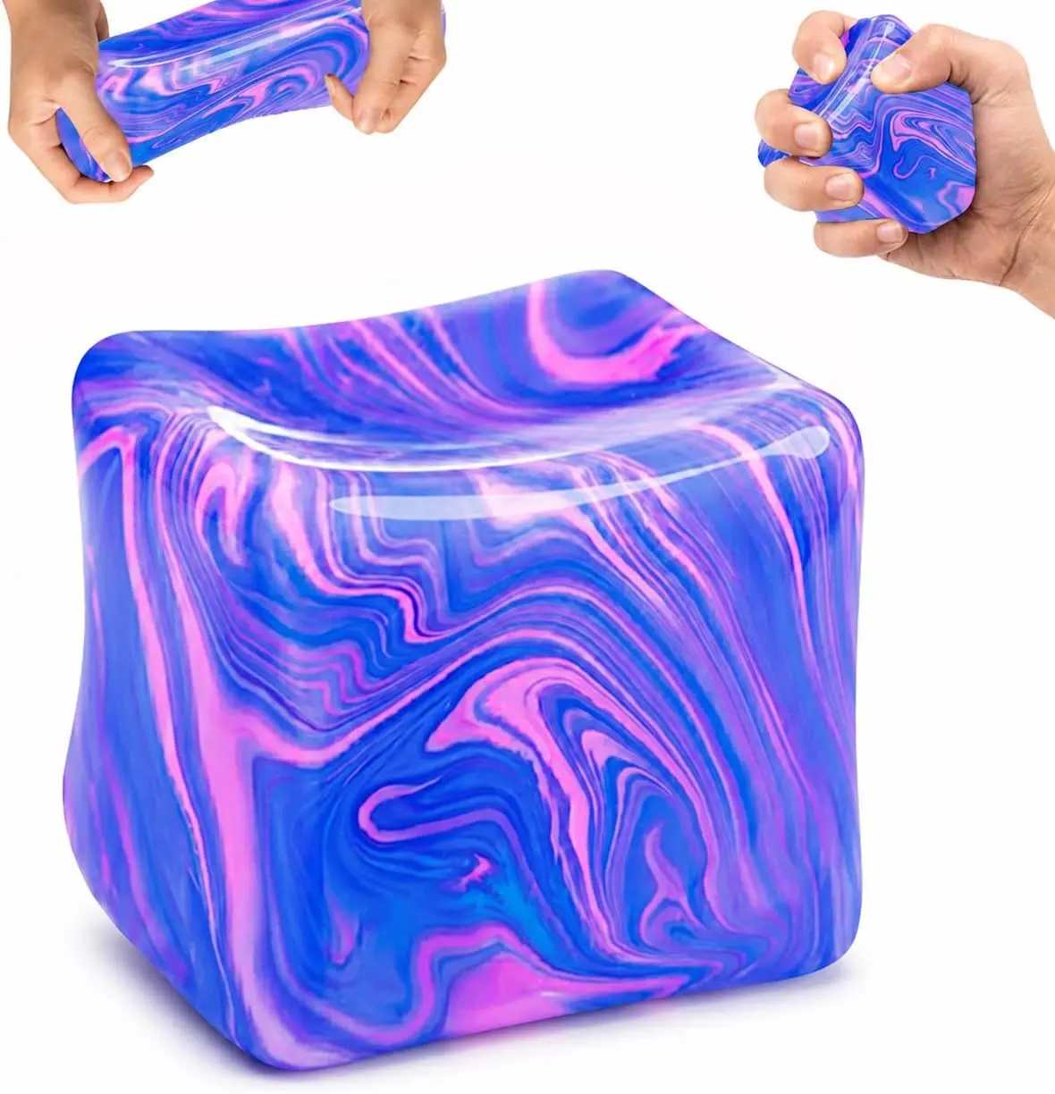 Stress Cube Fidget Toys for Adults Stress Relief, Square Shape Stress Ball Sensory Squeeze Toys, Slow Rising Squeeze Ball for Party Favors Stocking Stuffers (Blue)