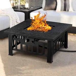 VECELO Propane Fire Pit Outdoor Gas Fire Pit Table 50.000 BTU Square Metal Firepit Table with Lid,  Backyard Patio Table for Camping, Outdoor Heating, Bonfire and Picnic