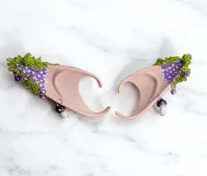 Purple toadstool rubber fairy pixie elf ears / halloween costume accessory cosplay elf ears / painted elf ears with earrings