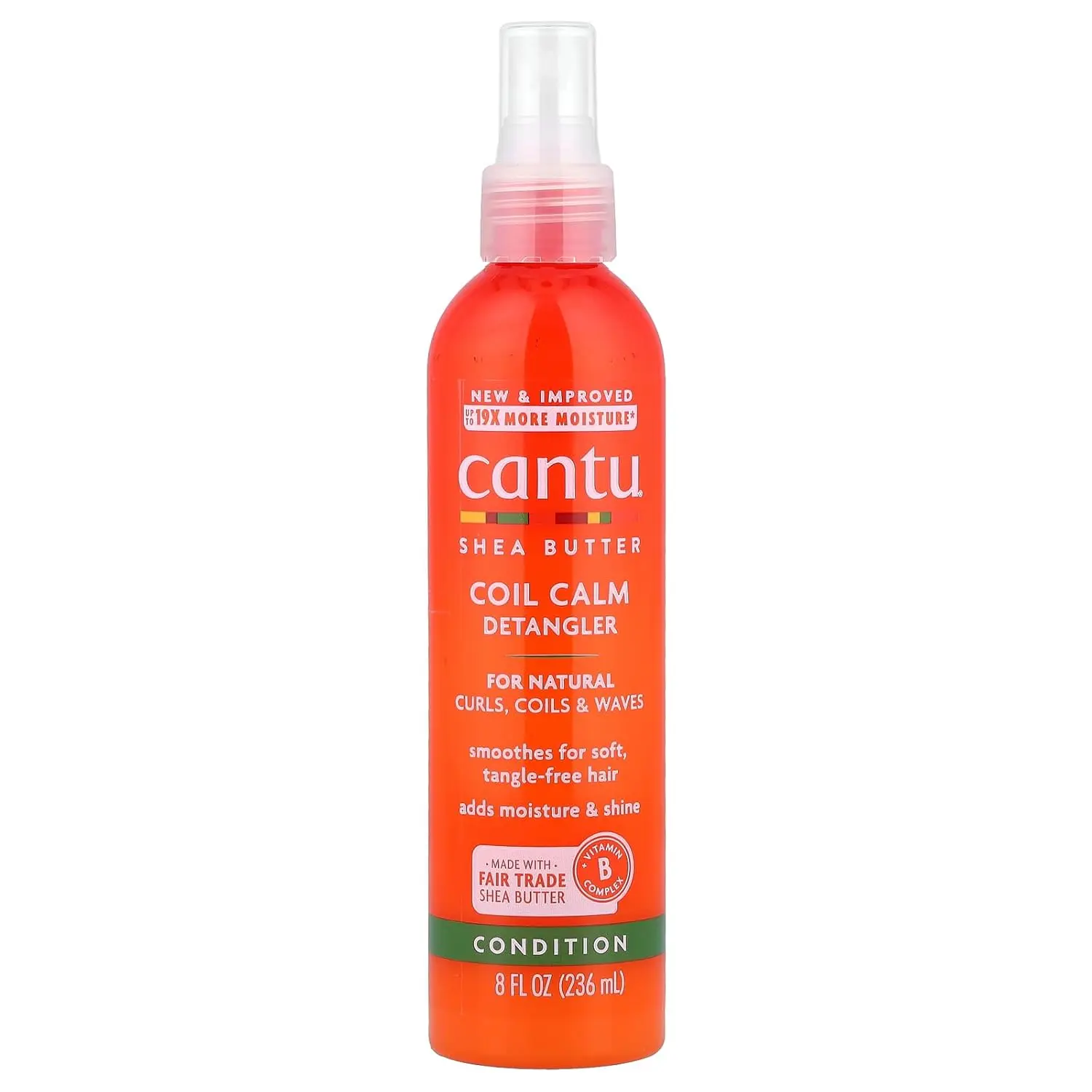 Cantu Shea Butter Coil Calm Detangler Haircare Liquid - Advanced Moisture Sulfate-Free Conditioner for Curly Coils, Waves, Tangle-Free Hair, 8 oz, Advanced Moisture Conditioner