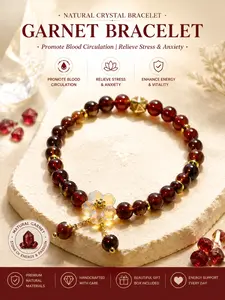 Energy Stone Natural Crystal Bracelet for Women, Garnet for Blood Circulation, Stress Relief, Anxiety Reduction, Perfect Gift for Mother, Girlfriend, Friends, Natural Gemstone Bracelet