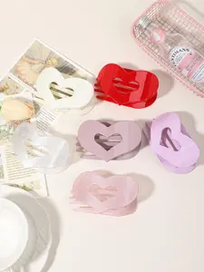 6pcs hollow love heart shape design plastic fashion hair accessories, elegant and exquisite love hair claw clip suit, bright face-matte matching suit, ladies hair daily sweet style