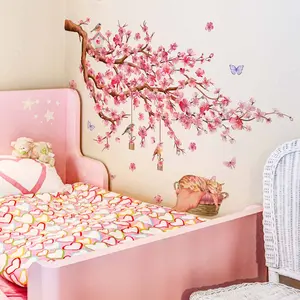 Cherry Blossom Tree & Bird Pattern Wall Sticker, Self Adhesive Wall Decal, Decorative Sticker for Home Bedroom Living Room