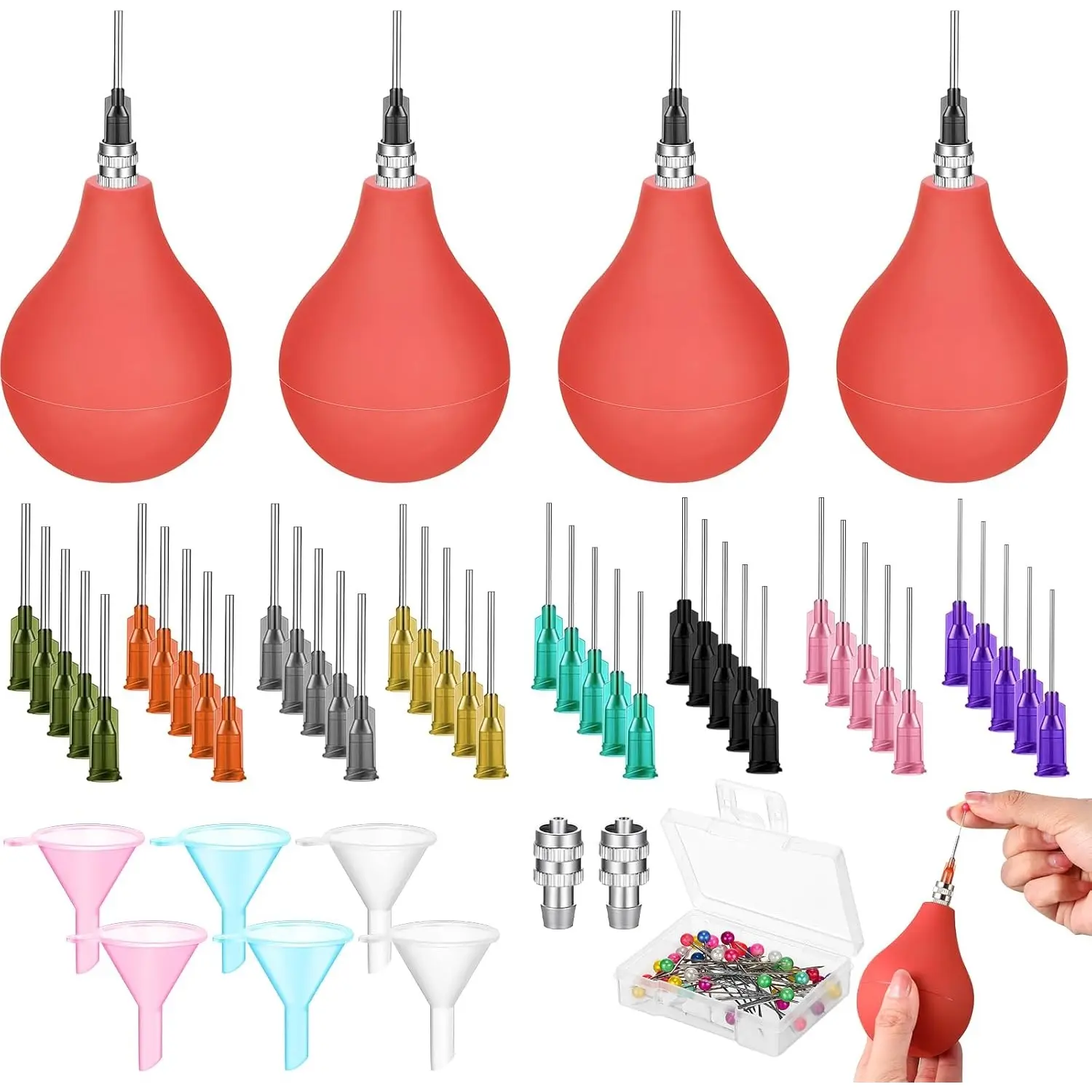 Reusable Ceramic Glazing Tools Kit (4-Set) - 3 oz Squeeze Bottles, 4 Squeeze Balls, 40 Pieces 14-21g Needles, 5 Filling Funnels, Precision Applicator for Clay Pottery Slip Trailing Crafts (Home Improvement Supplies, Turmeric, Emerald Green), Easy To Use,