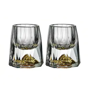 Premium Drilled Face Jinshan Baijiu Cup, Crystal Glass Gold Foil Whiskey Cup, Luxurious Cool Gift Set, Bar Atmosphere, Whisky & Liquor Glasses, Drinkware, Stylish Drinkware