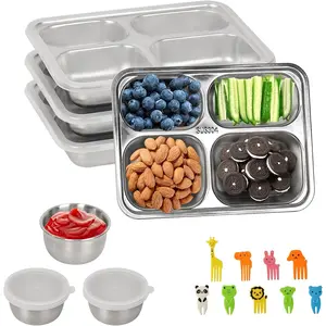 Stainless Steel Snack Containers 6-Pack - 3 Bento Box Meal Prep Kit with 3 Dressing Containers Condiment Bowls & Forks Dishwasher Safe Lunch Box for Kids Adults School Office Travel