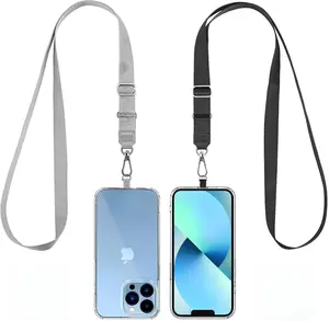 Phone Lanyard 2 Pack-2× Adjustable Neck Strap,2× Phone Patches,Universal Cell Phone Multifuctional Patch Lanyards Compatible with Most Smartphones(Black+Gray)