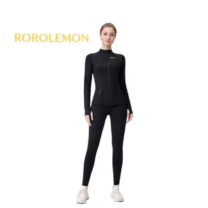 ROROLEMON Athletic Yoga Set, Slim Fit Regular-Zip Long Jacket + High Waist Leggings, Gym & Running Outfit