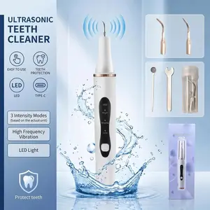 Rechargeable Ultrasonic Electric Teeth Cleanser for Adults - Single Item Oral Care Kit with Replaceable Heads, Manual Auxiliary Tool, Built-in LED Light, Detachable Adjustable Design, Waterproof Feature