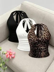European and American classic style versatile trendy neck halter neck three-piece set Matching Fitted, Womenswear Summer Knit Tops Vest