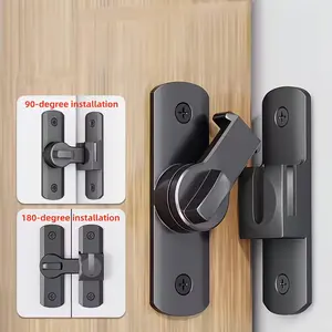 3-in-1 Heavy Duty 90 Degree & 180 Degree Flip Sliding Latch Lock with Easy Installation for Barn Doors Pet Doors Bathrooms Sliding Doors & Cabinets Elegant Protective Measures Black