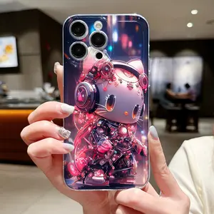 Creative cyberpunk HelloKitty phone case Cover, new hot selling Apple phone case, suitable for iPhone 17/16/15/14/13/12/11 Mini/Plus/Pro/Max/Air, transparent TPU soft material, cute and colorful mechanical cartoon style,