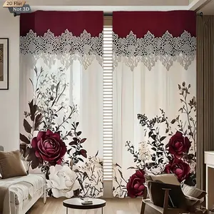 2pcs Creative Rose Lace Print Curtains, Blackout Blinds, Polyester Fiber, Home Textile, Kitchen Bedroom Office Living Room Decor, Door Curtain (rodless)