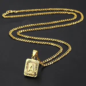 A-Z Pendant Letter Necklace for Men Women Stainless Steel Curb Cuban Chain Necklace