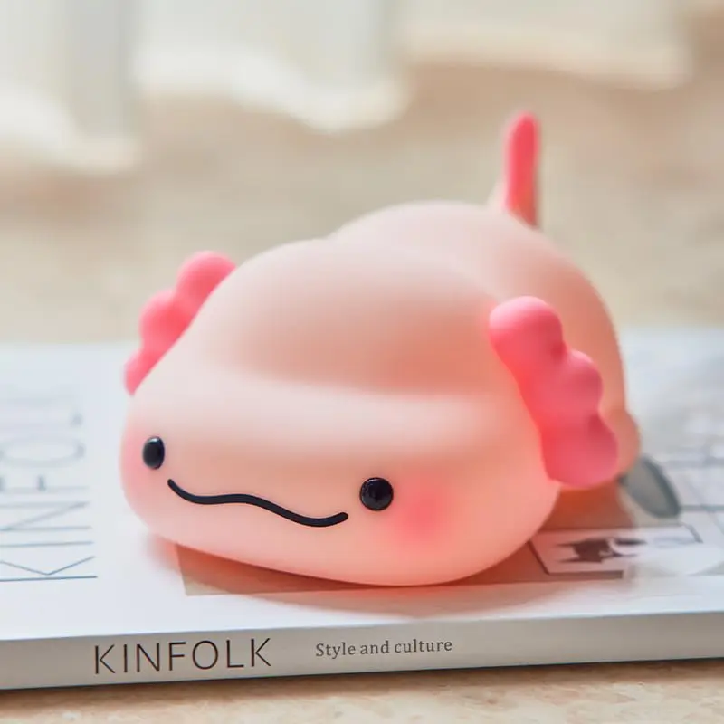 LED Axolotl Night Light - Food Grade Silicone Squishy Stress Relief Toy, 3-Level Dimmable, Practical, Battery Operated/Cordless Rechargeable Children's Room Decor, All Seasons Nursery Lamp for Gifts