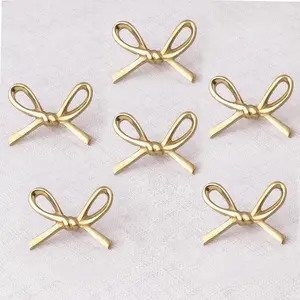 6 Pieces Brass Gold Bow Drawer Knobs for Cabinet Nursery Door Decorative Tie Kids Dresser Knobs Pulls Vintage Knob