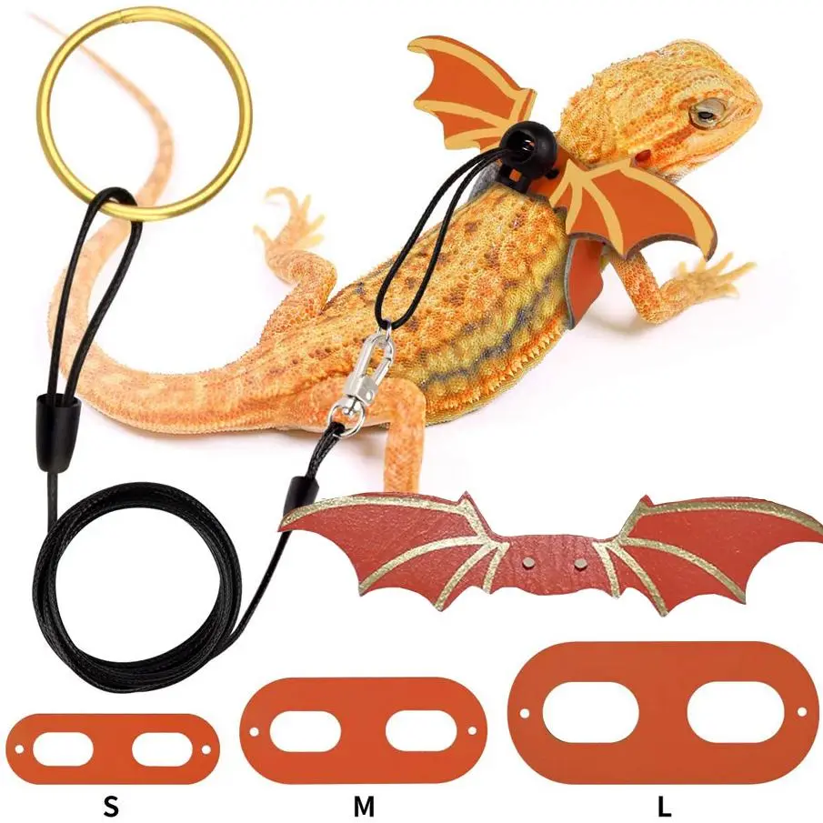 3-Size Pack Soft Leather Detachable Adjustable Reptile Lizard Wing Walking Harness and Leash for Bearded Dragons