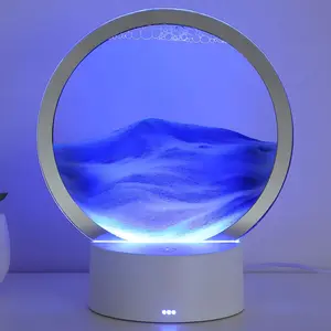 Mobile Sand Art Decorative Lamp, Liquid Motion with Light (7 Colors/touch Control), Round Glass Flowing Sand Painting, Relaxing Desk Decoration, Modern Home Decoration