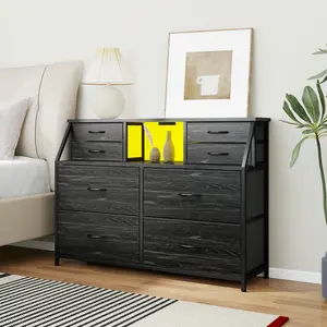 【Spring Glow up】8 Drawers LED Mini Vanity Dresser for Bedroom,Bedside Storage Cabinet,Dorm & Attic's Dresser with Built-In Charging Station,Sturdy Chest of Drawers,Hides all your clutter to keep you organized, Essential for Small Apartments,Black