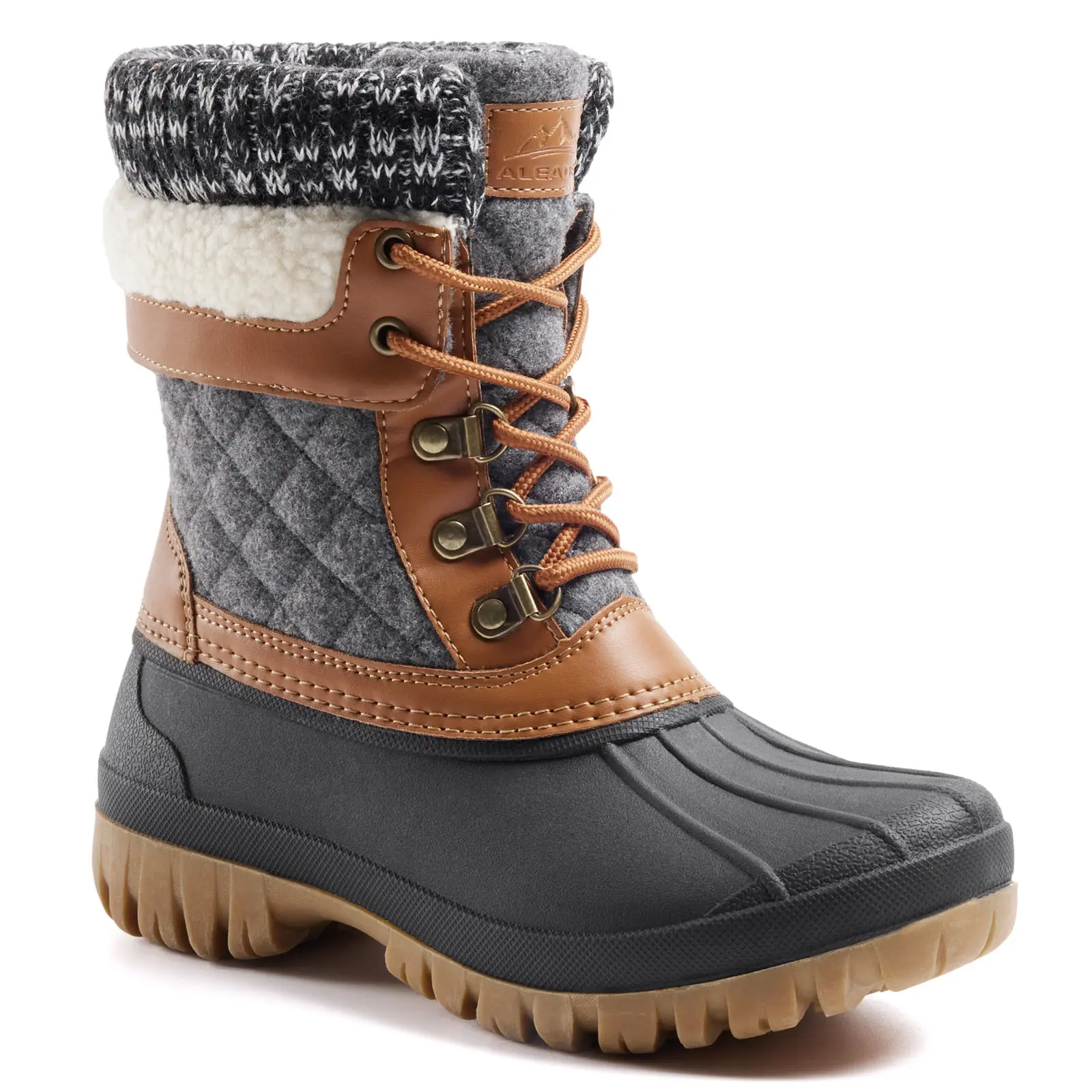 aleader Women's Foldable Lace-up Snow Boots, Waterproof Insulated Winter Shoe with Microfleece Lining and Slip-Resistant Sole