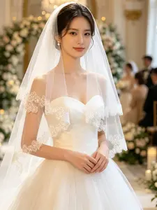 Romantic Korean-Style Floral Bridal Veil, Western Wedding Veil, Perfect for Seaside Vacations, Wedding Photography, Banquets, Elegant Wedding Accessory
