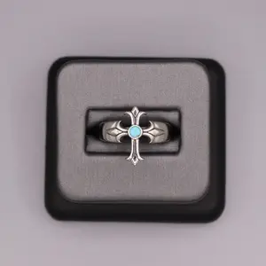 Sterling Silver Stone Ring - Turquoise Cross Patonce Sterling Silver Stone Ring - Turquoise Cross Patonce