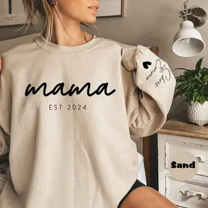 Personalized Mom and Est. Date Sweatshirt, Custom Mom Sweatshirt with Kids Name on Sleeve, Mom Gift Sweater, Gift for Mom, Mother's Day