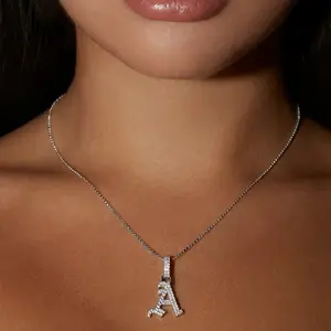 Nova Rose Old English Initial Necklace - Personalized Initial Pendant with CZ Simulated Diamonds, 16-Inch Chain with 2-Inch Extender, White Gold or Gold