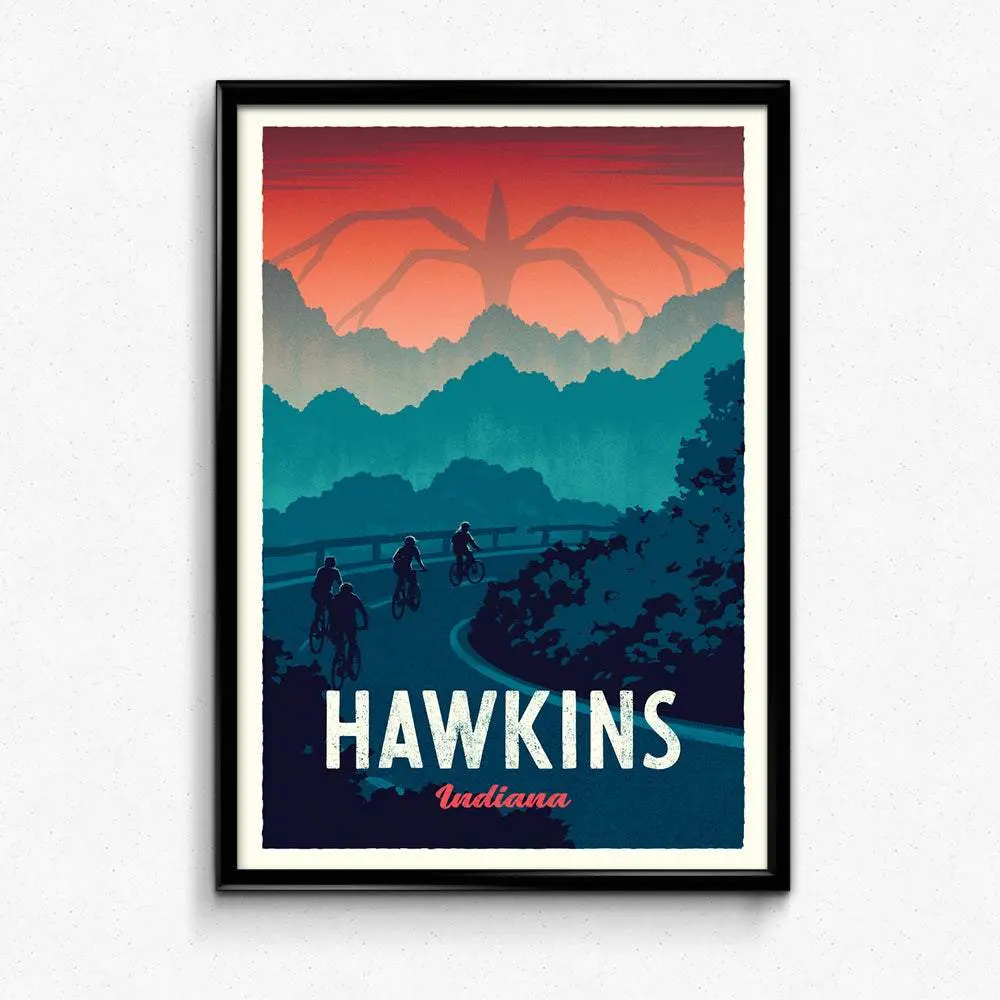 Hawkins Retro Travel Poster - Wall Decor Artwork Stranger Things Gift
