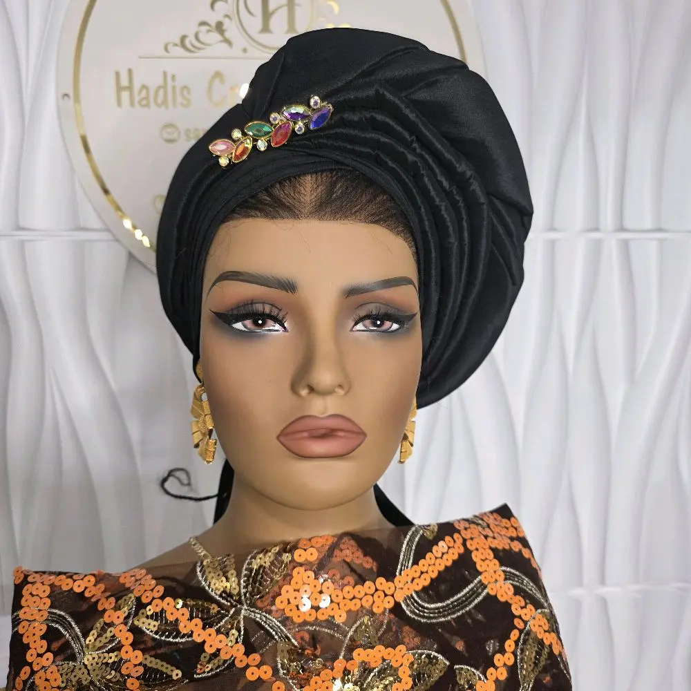 Black  raw silk turban