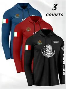 Men's Hooded Long Sleeve T-Shirt Set, 3-Piece Mexican Eagle Snake Print, Sporty Fitted Style, All Seasons Fashion, Sportswear, Animal Pattern Sportswear