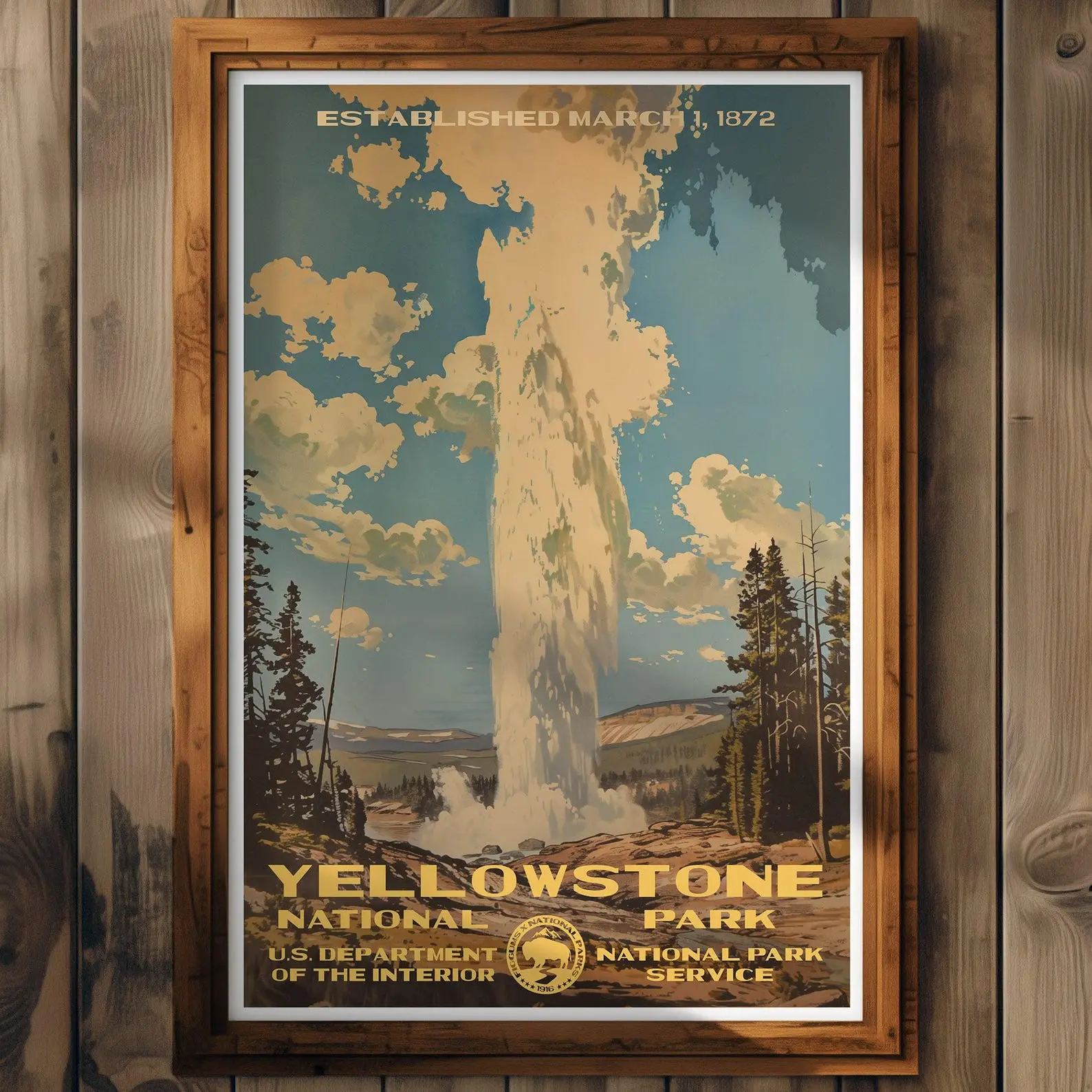 Yellowstone National Park Poster, Wyoming Travel Print, Home Decor, Wall Art Painting, Hiking Gift