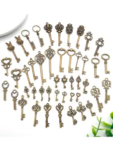 46pcs Vintage Skeleton Keys Set, Filigree Steampunk Keys, Antique Bronze Charms, Jewelry Findings for DIY Necklaces & Bracelets, Charm Chains