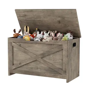 Large Wooden Storage Bench with Safety Hinges - Lift-Top Toy Chest & Shoe Organizer - Easy Assembly for Entryway, Bedroom, Living Room - Washed Ash Finish