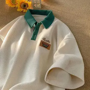 Men's Retro Polo Shirt |   Loose Fit Heavy Cotton Tee |   Casual Short Sleeve Top |   Comfortable Vintage Style Half Sleeve