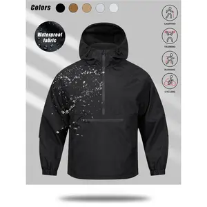 Men's Outdoor Sporty Hooded Jacket, Half-Zip Loose-Fit Design, Windproof Waterproof Woven Fabric, Large Pockets for Fall，Fall Outfits, Sports Jacket