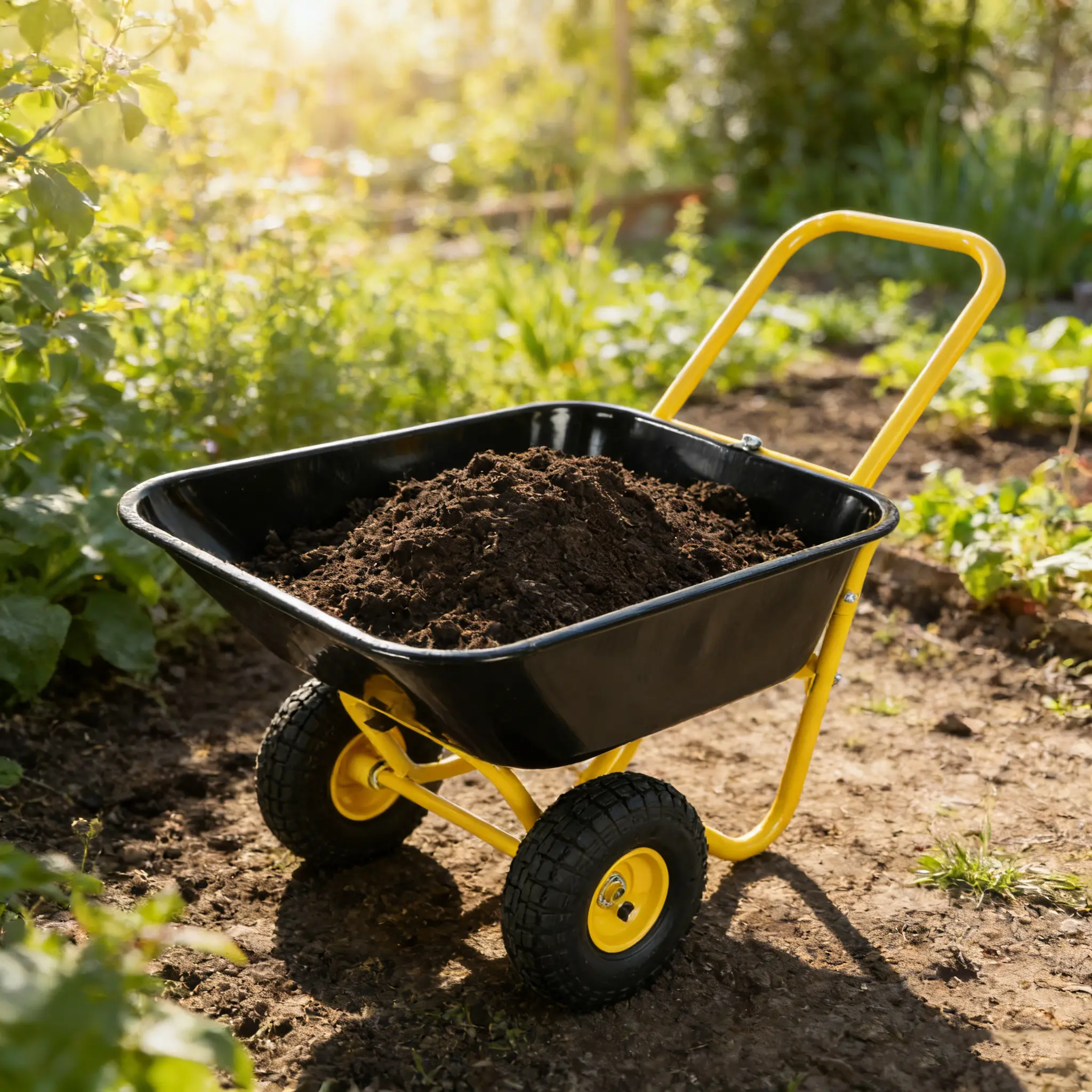 Two-wheeled barrow, garden cart, 10-inch pneumatic wheels(Yellow + Black)