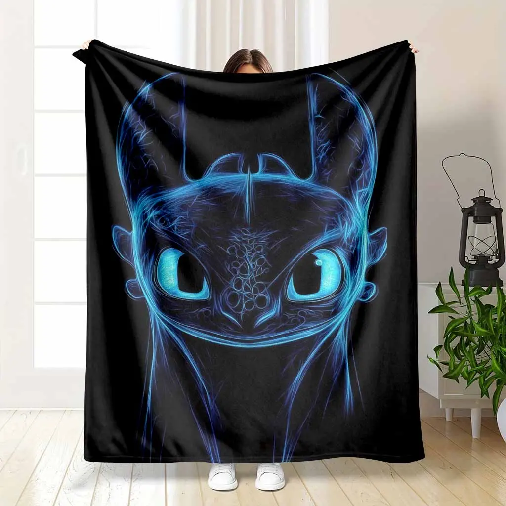 Neon Glowing Dragon Flannel Blanket - Classic Electric Blue Abstract Creature Print, Ultrasoft, Lightweight, Breathable, Fuzzy Texture, Wrinkle-Resistant, Ideal for Indoor Cozy Bedding, Sofa Lounge, Warm Anniversary Gift Decor