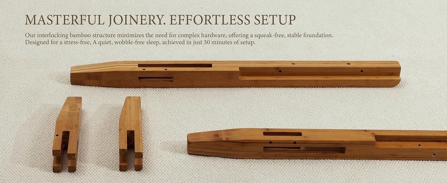 Yechen Bed Frame, Bamboo Platform Bed with Headboard, Noise Free Wood Slats and Metal Beam Support, Easy Assembly with Mortise & Tenon Joint, No Box Spring Needed, Japanese Style, (Queen, King) (Natural, Walnut)