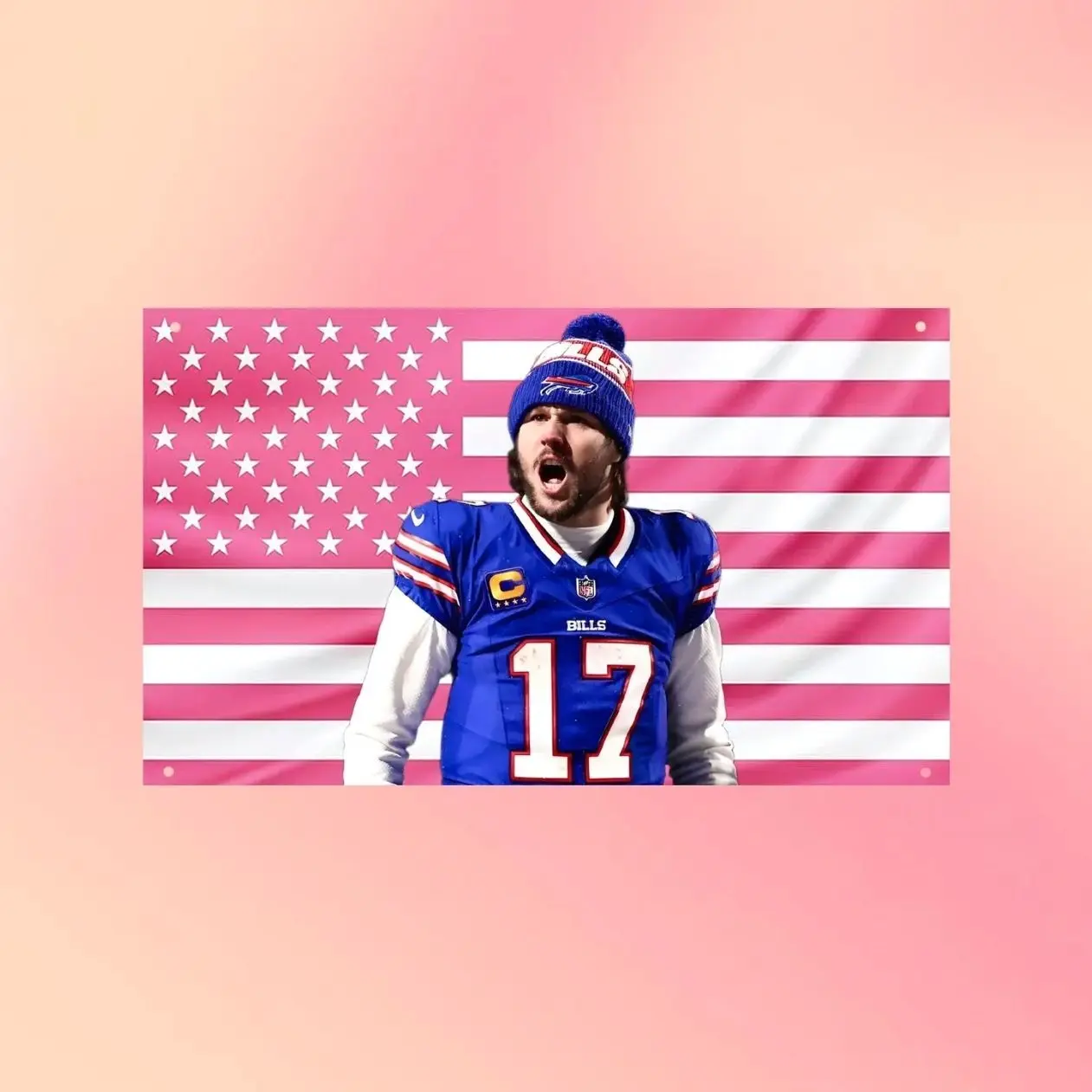Josh Allen Buffalo Football Flag, Pink American Flag Wall Tapestry, Quarterback Fan Room Decor, Gift for Sports Fans