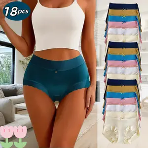 H  18-piece satin underwear set: sexy waist, non-pinching. Three options (18/12/6pcs). Ruffled edges + bows, minimalist, sexy & cute. For running/yoga/fitness; perfect holiday surprise. Womenswear Panties