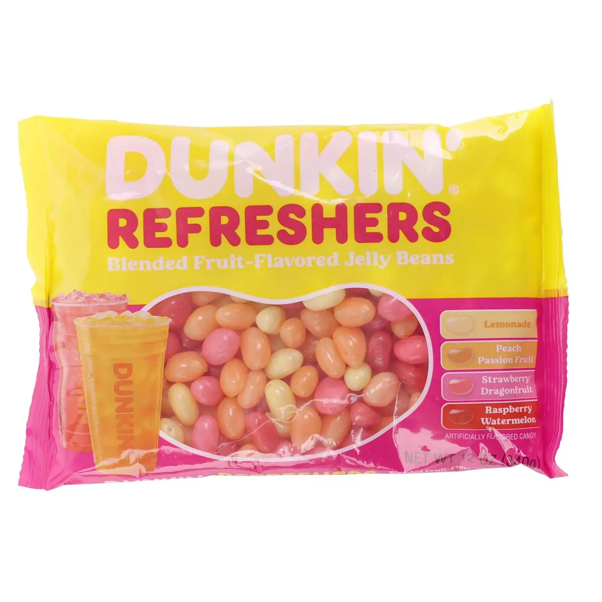 Dunkin' Refreshers Fruit Flavored Jelly Beans 12oz Bag - Assorted Flavors - Lemonade, Peach PassionFruit, Strawberry DragonFruit, Raspberry Watermelon