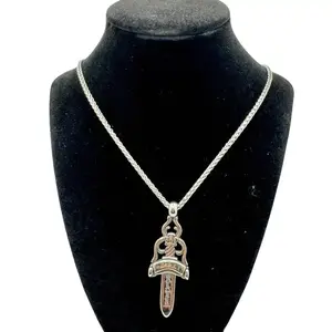 Silver Pendant Necklace CH Style Dagger with Detailed Engraving and Secure Clasp for Everyday Wear