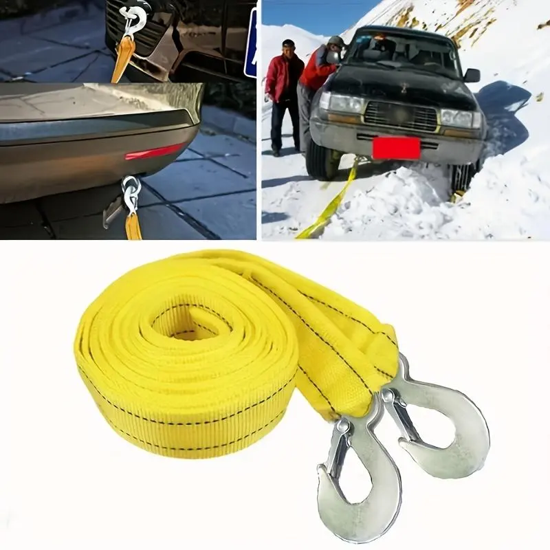 Heavy Duty Tow Strap with Safety Hooks 13FT,11,000 lbs Capacity Polyester Emergency Towing Rope for Towing Vehicles in Roadside Emergency 1 Set(Yellow)