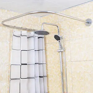 Curved Corner Shower Curtain Rod Set,Stainless U Shaped Bathroom Bathtub Corner Shower Curtain Rod Rack With Shower Curtain,Size Adjustable See Picture