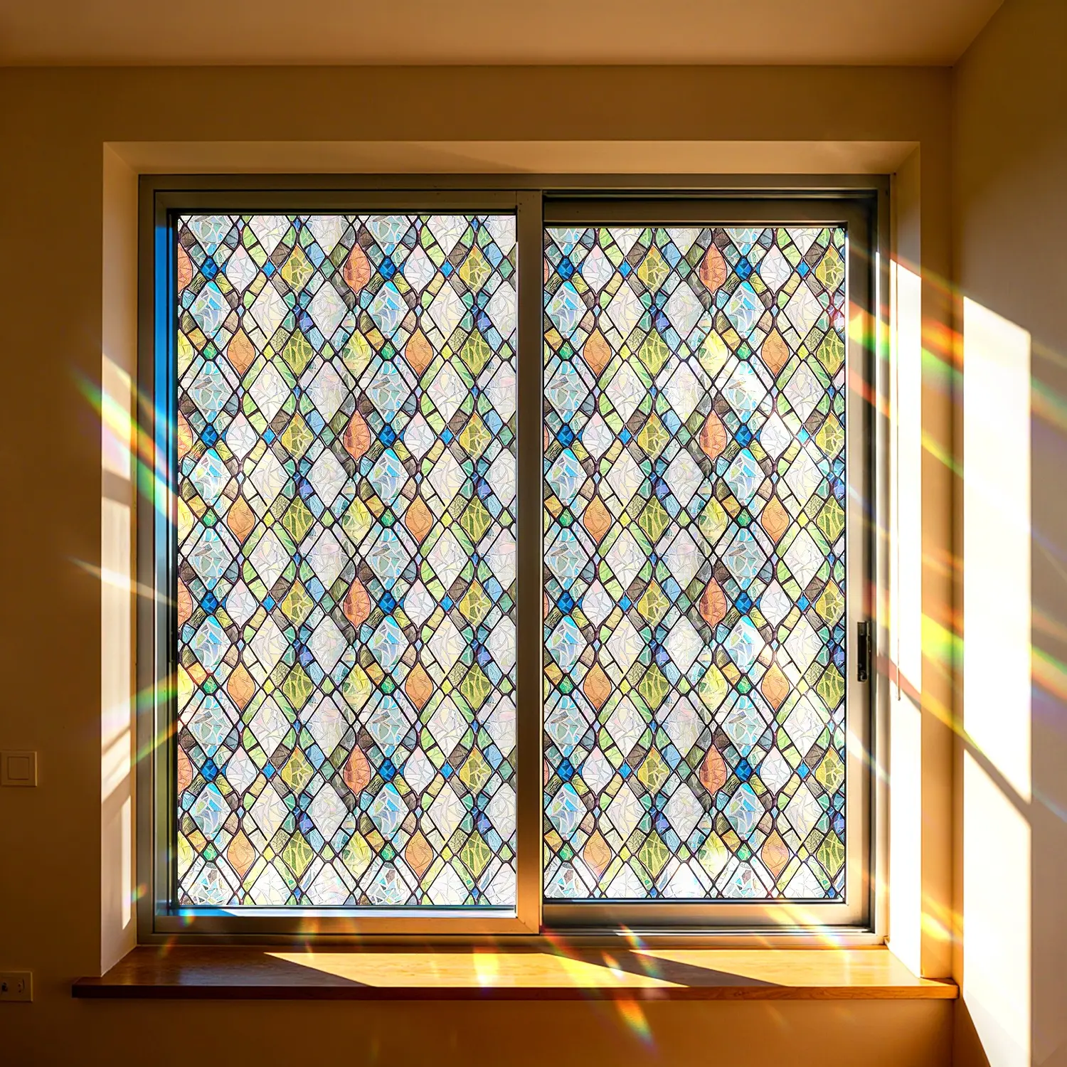 Electrostatic Glass Film Roll, 3D Rainbow Geometric Pattern Decorative Window Privacy Film, Home Decor Window Sticker (17.5x78.7 Inches), Stained Glass Window Film