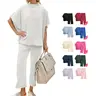 Hixiaohe Women's 2-Piece Casual Trendy Outfits Inspo Set - 3/4 Batwing Sleeve Capelet Crew Neck Pullover Top, Comfy Wide Leg Pants, Travel-Friendly for Beach, Dating, Running Women's Clothing Set