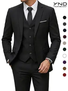 YND Men's Slim Fit 3-Piece Suit, 2-Button Jacket Pants Set, Random Tie, Formal Business Prom Casual Set, Suitable for Various Business and Casual Occasions, Suitable for Weddings，business casual outfits, prom outfits men, office work clothes