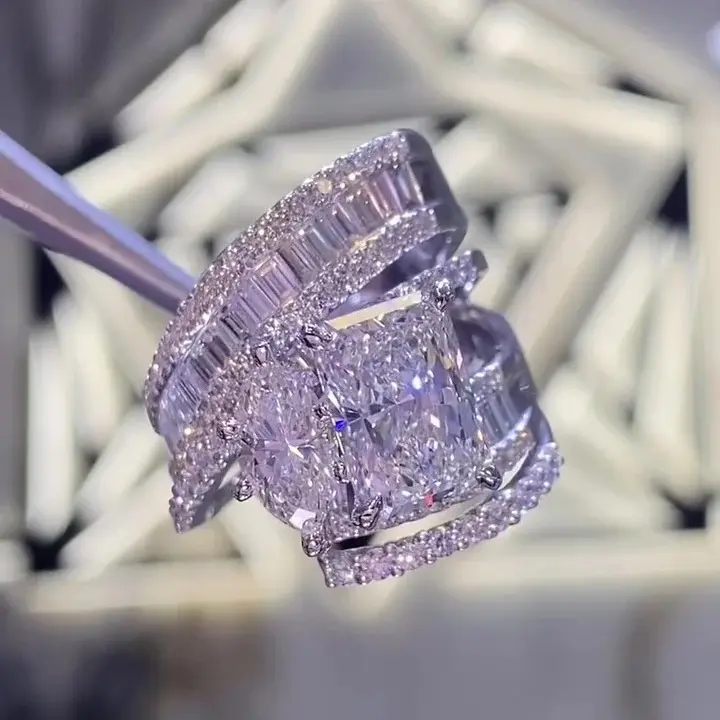 Jorrio Vintage Rings Jewelry for Women, Platinum Plated Ring with Radiant & Marquise Cut, Aesthetic Style Diamond Look Accessory, Diamond Look Rings