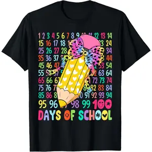 100 Days of School Girls Coquette Bow 100th Day of School T-Shirt
